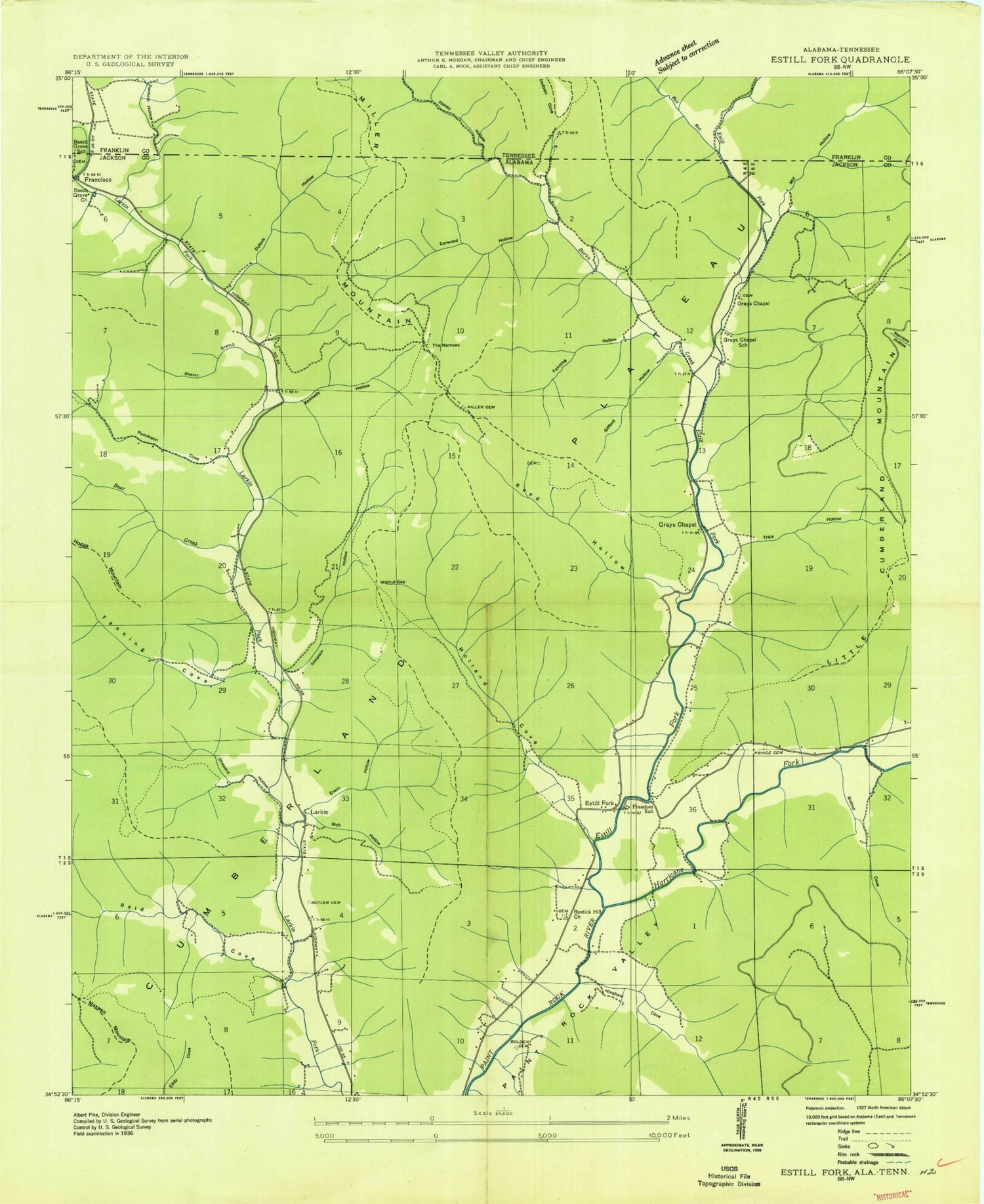 Classic USGS Estill Fork Alabama 7.5'x7.5' Topo Map Image