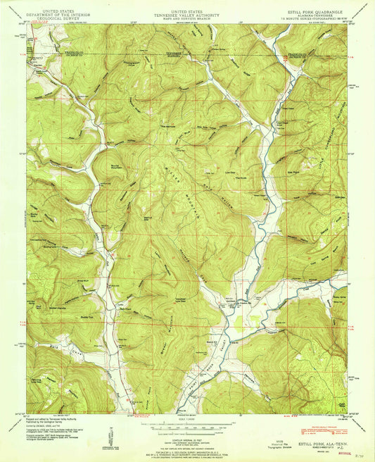 Classic USGS Estill Fork Alabama 7.5'x7.5' Topo Map Image