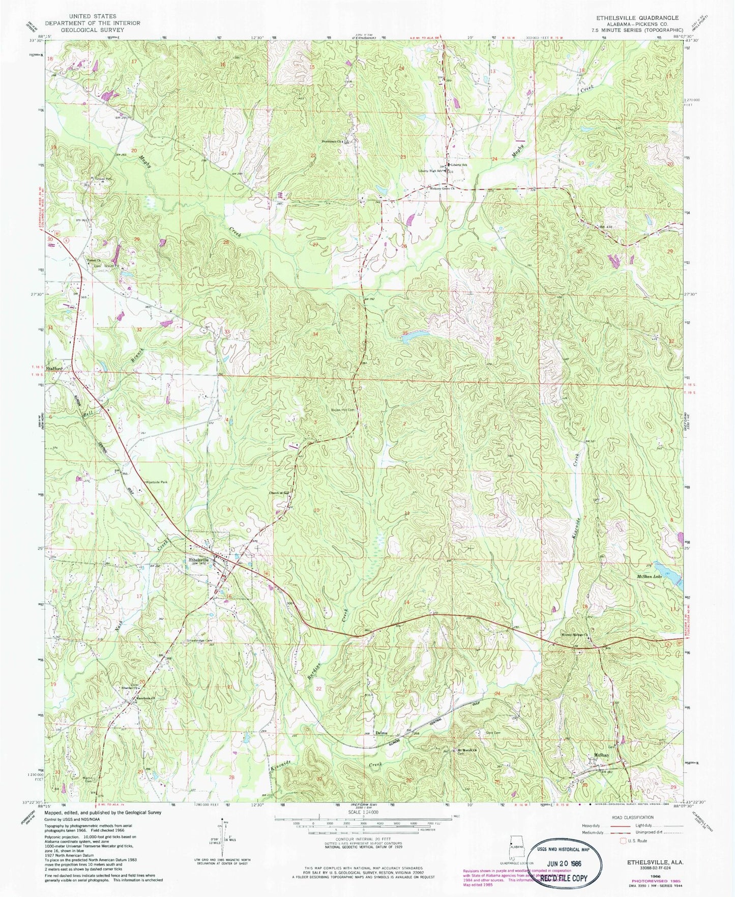 Classic USGS Ethelsville Alabama 7.5'x7.5' Topo Map Image