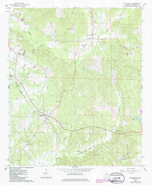 Classic USGS Ethelsville Alabama 7.5'x7.5' Topo Map Image