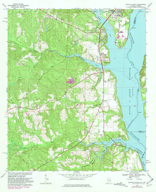 Classic USGS Eufaula South Alabama 7.5'x7.5' Topo Map Image