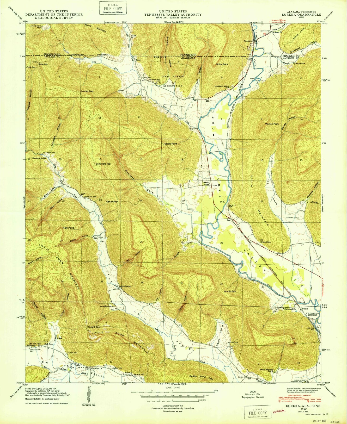 Classic USGS Eureka Alabama 7.5'x7.5' Topo Map Image