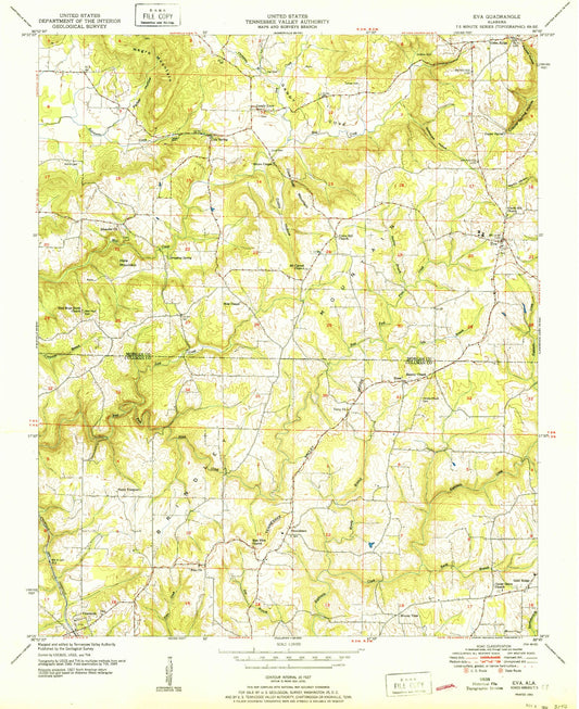 Classic USGS Eva Alabama 7.5'x7.5' Topo Map Image