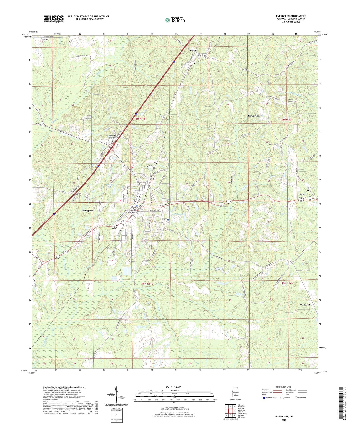Evergreen Alabama US Topo Map Image