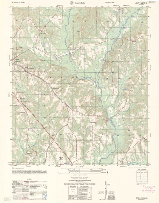 Classic USGS Ewell Alabama 7.5'x7.5' Topo Map Image