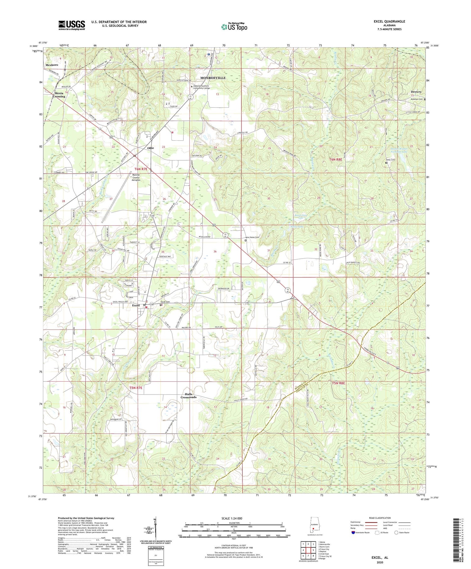 Excel Alabama US Topo Map Image