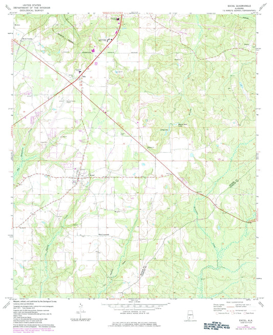 Classic USGS Excel Alabama 7.5'x7.5' Topo Map Image