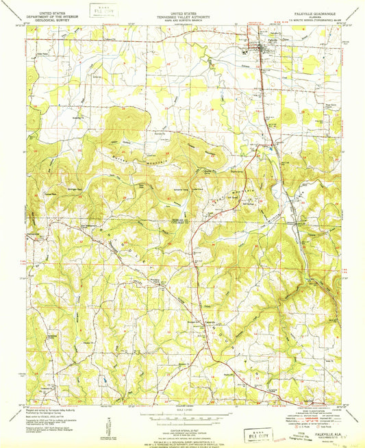 Classic USGS Falkville Alabama 7.5'x7.5' Topo Map Image