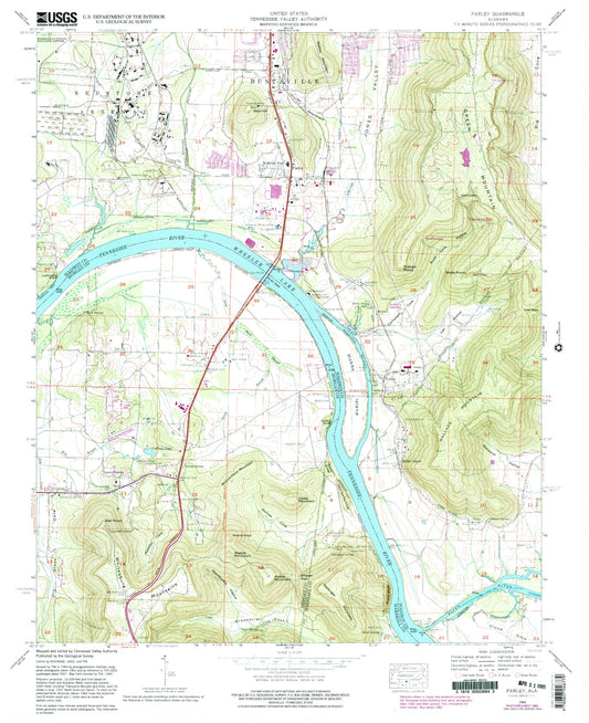 Classic USGS Farley Alabama 7.5'x7.5' Topo Map Image