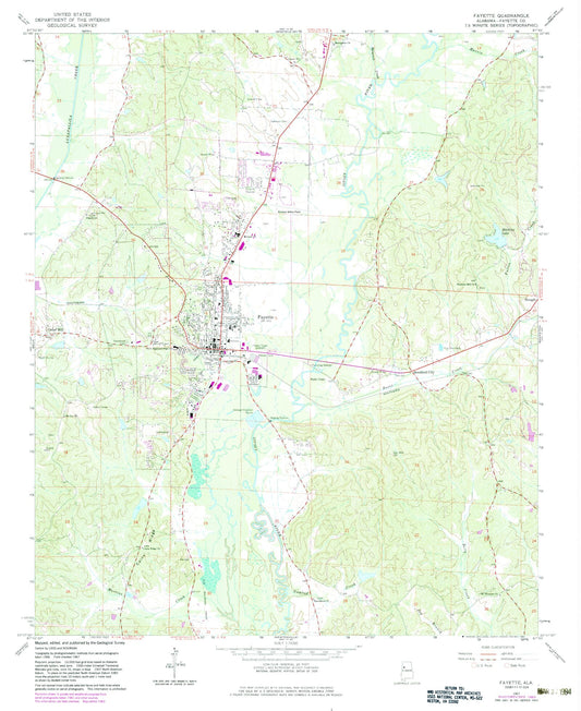 Classic USGS Fayette Alabama 7.5'x7.5' Topo Map Image