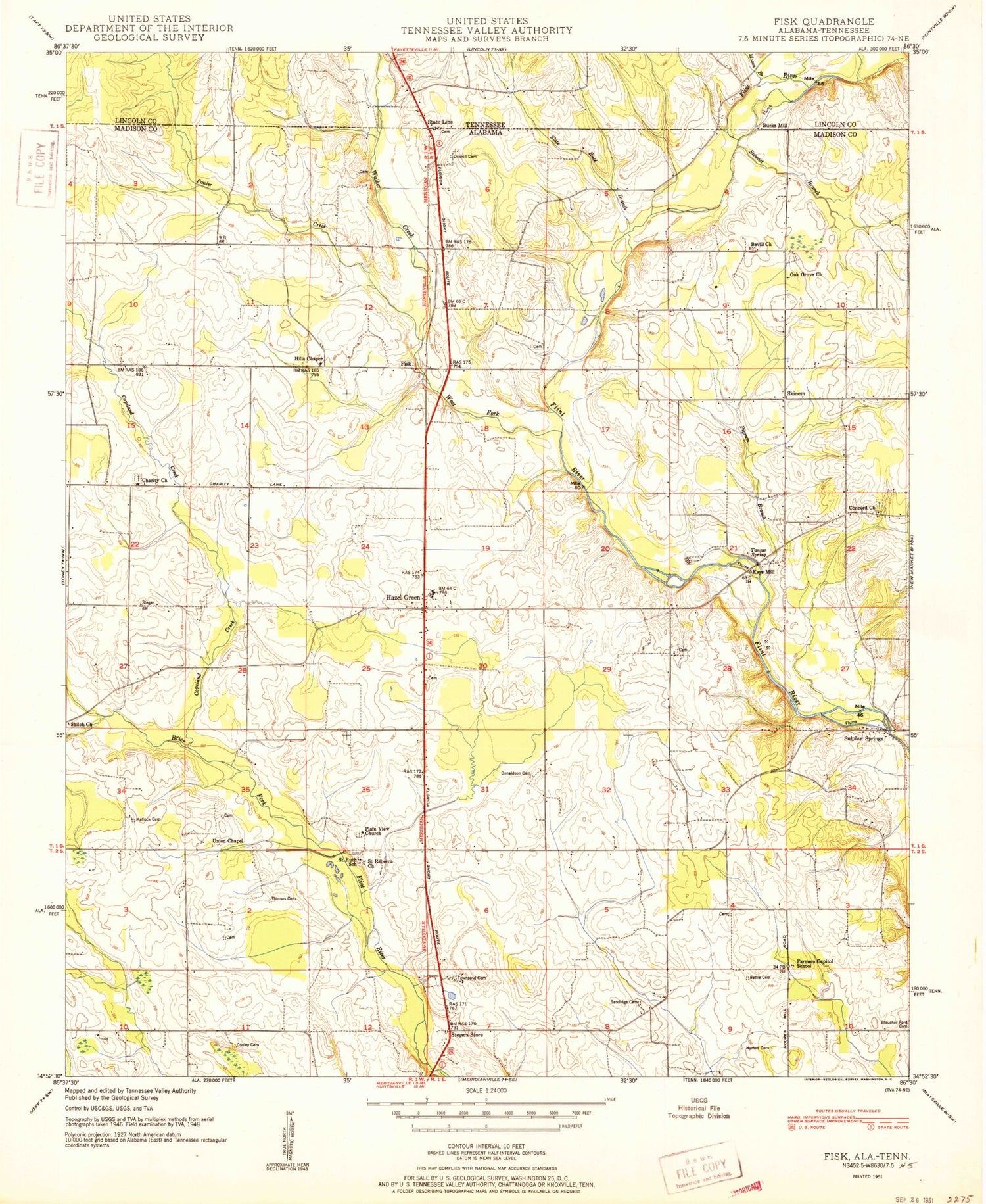 Classic USGS Fisk Alabama 7.5'x7.5' Topo Map Image