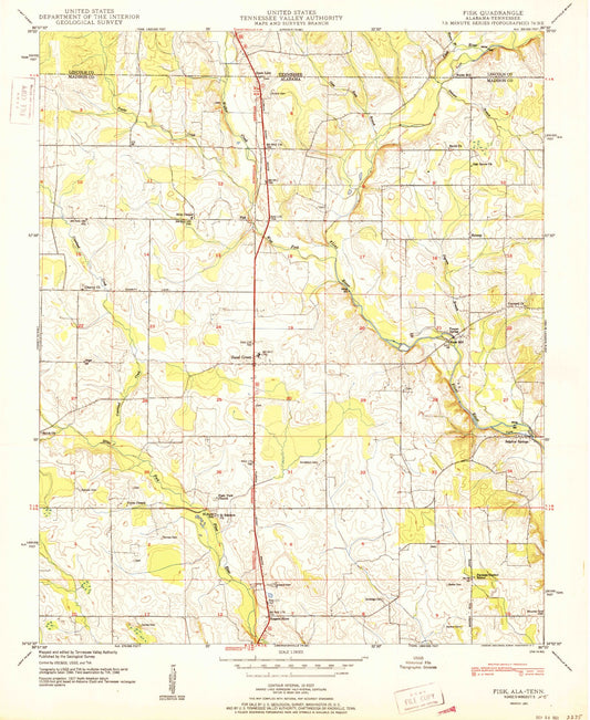 Classic USGS Fisk Alabama 7.5'x7.5' Topo Map Image