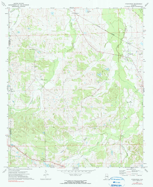 Classic USGS Fitzpatrick Alabama 7.5'x7.5' Topo Map Image