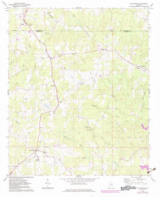 Classic USGS Five Points Alabama 7.5'x7.5' Topo Map Image