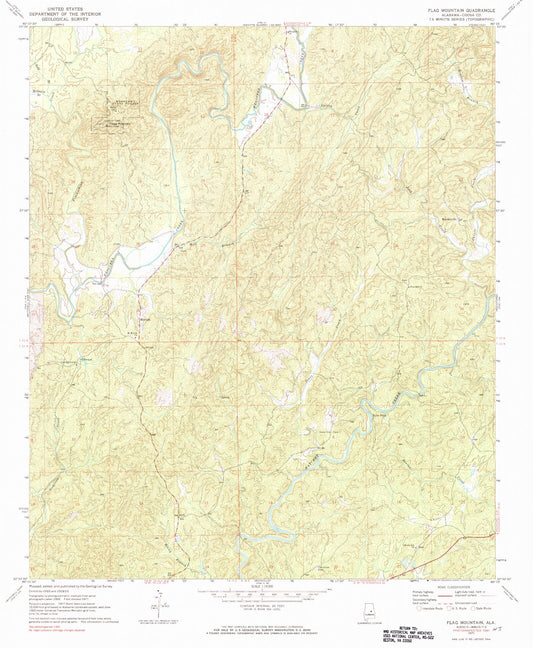 Classic USGS Flag Mountain Alabama 7.5'x7.5' Topo Map Image