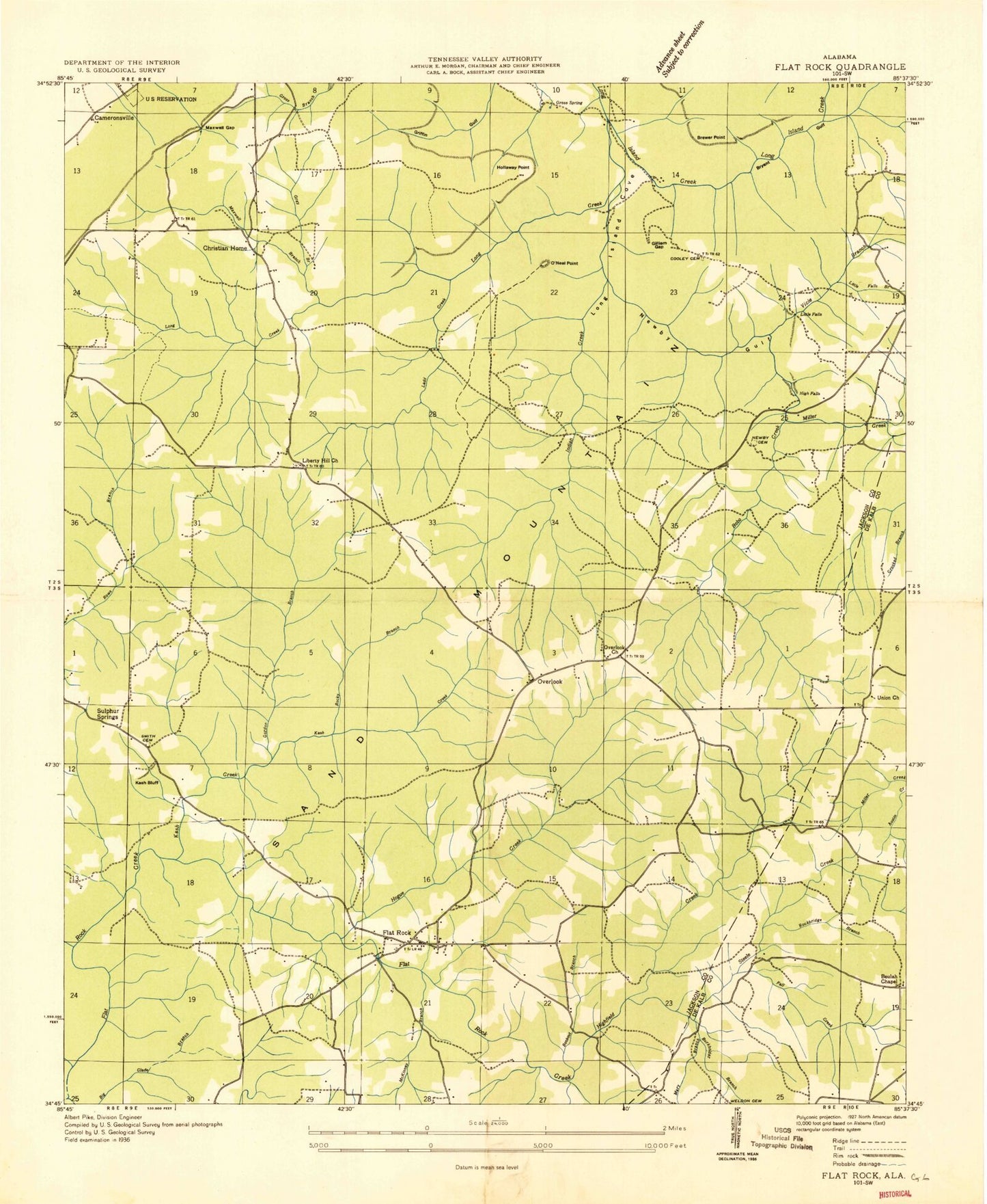 Classic USGS Flat Rock Alabama 7.5'x7.5' Topo Map Image