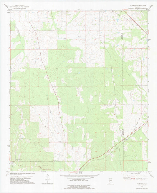 Classic USGS Flatwood Alabama 7.5'x7.5' Topo Map Image