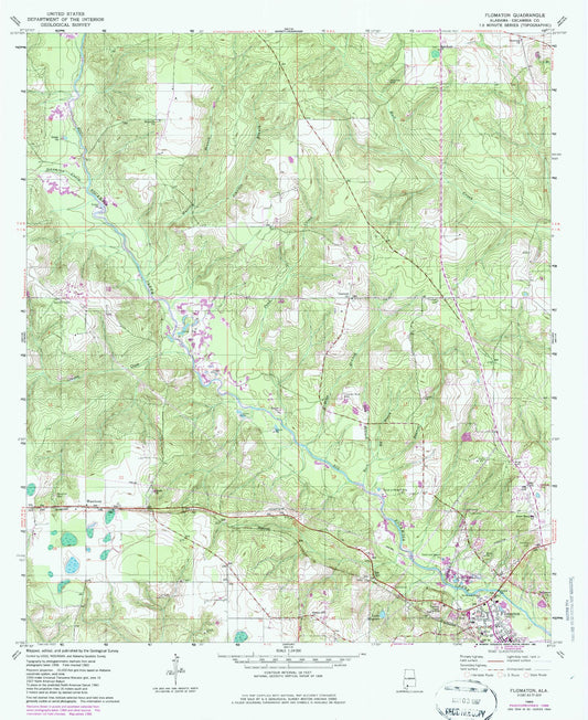 Classic USGS Flomaton Alabama 7.5'x7.5' Topo Map Image