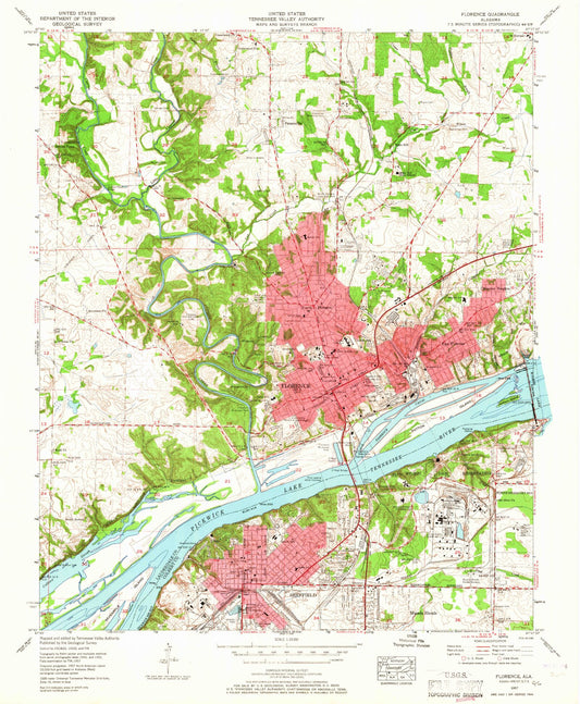 Classic USGS Florence Alabama 7.5'x7.5' Topo Map Image