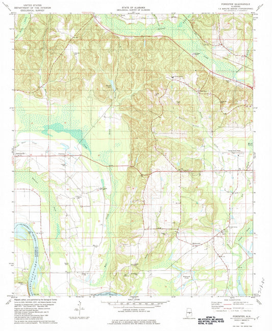 Classic USGS Forester Alabama 7.5'x7.5' Topo Map Image