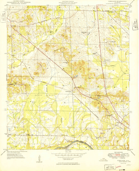 Classic USGS Forkland Alabama 7.5'x7.5' Topo Map Image