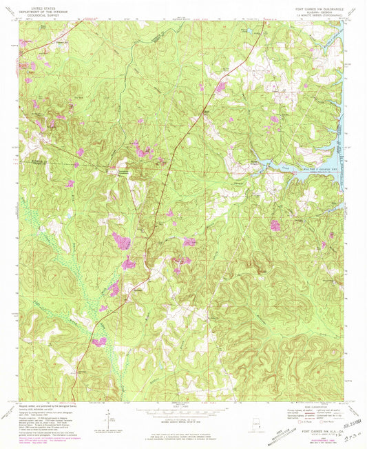 Classic USGS Fort Gaines NW Alabama 7.5'x7.5' Topo Map Image