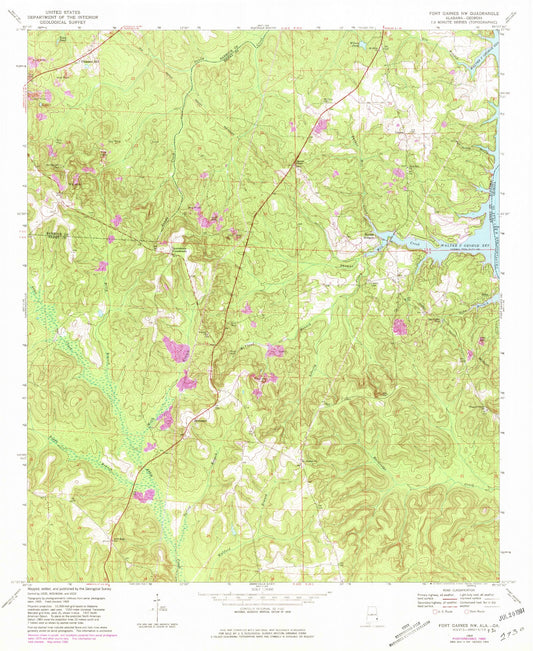 Classic USGS Fort Gaines NW Alabama 7.5'x7.5' Topo Map Image