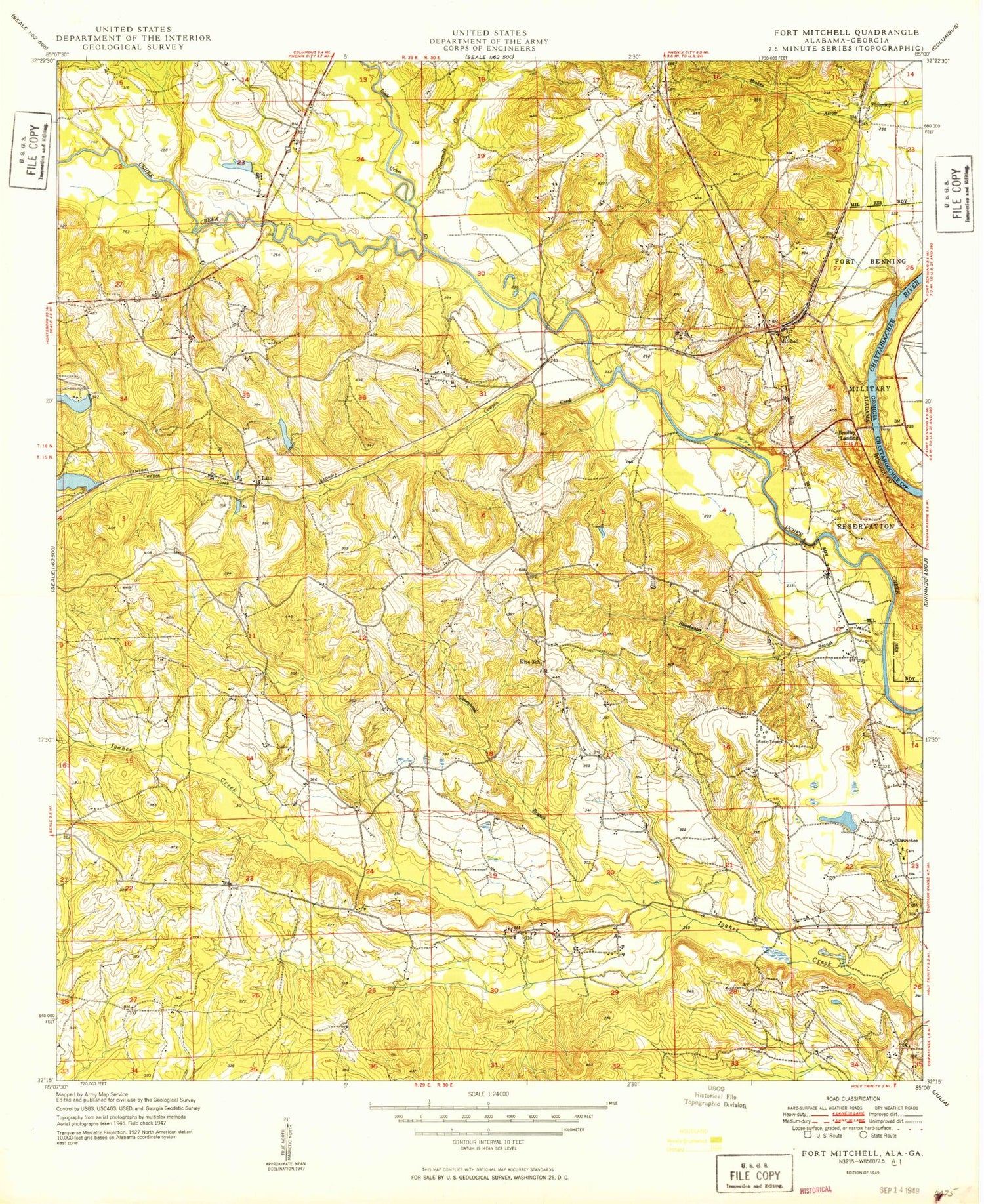 Classic USGS Fort Mitchell Alabama 7.5'x7.5' Topo Map Image