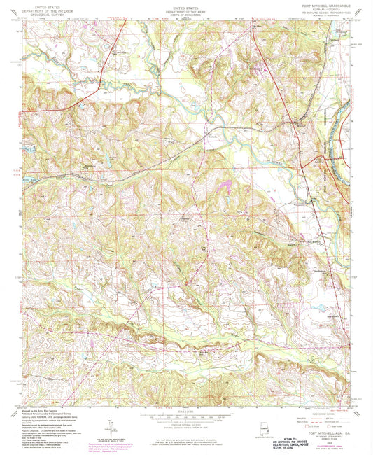 Classic USGS Fort Mitchell Alabama 7.5'x7.5' Topo Map Image