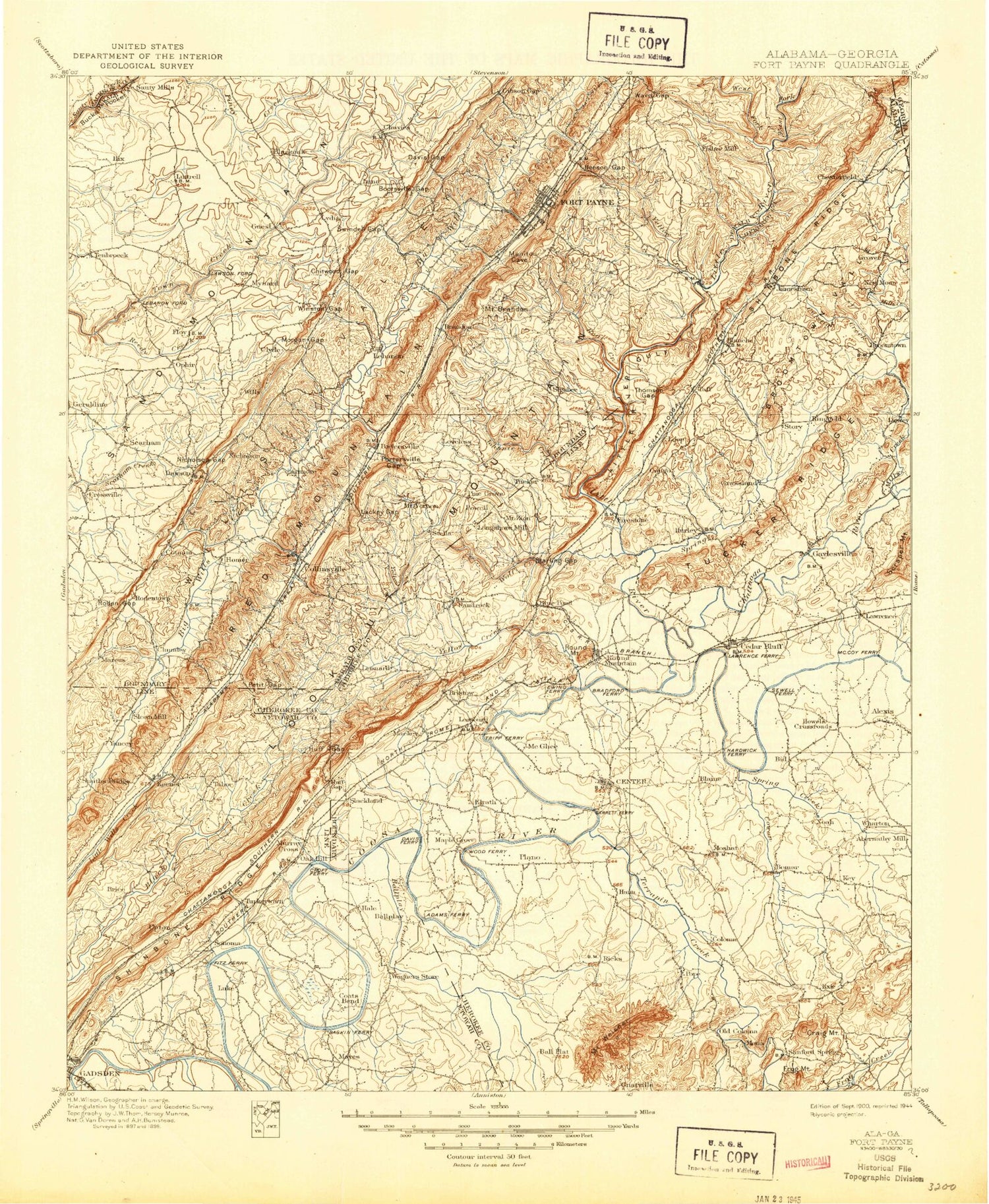 Historic 1900 Fort Payne Alabama 30'x30' Topo Map Image