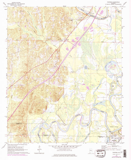 Classic USGS Fosters Alabama 7.5'x7.5' Topo Map Image