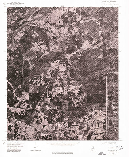 Classic USGS Francis Mill Alabama 7.5'x7.5' Topo Map Image