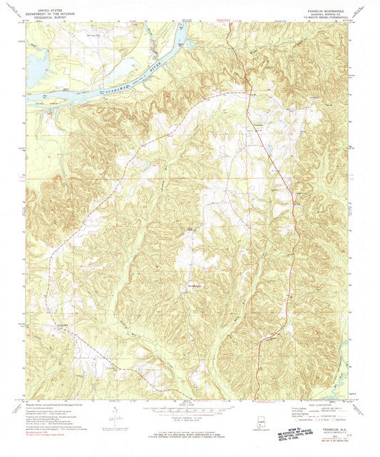 Classic USGS Franklin Alabama 7.5'x7.5' Topo Map Image