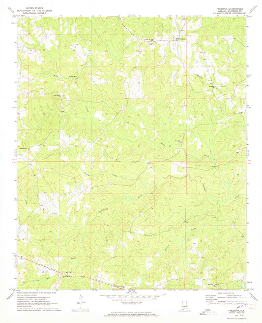 Classic USGS Fredonia Alabama 7.5'x7.5' Topo Map Image