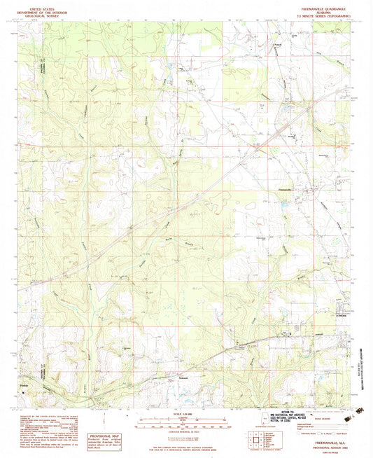 Classic USGS Freemanville Alabama 7.5'x7.5' Topo Map Image