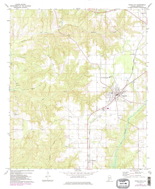 Classic USGS Frisco City Alabama 7.5'x7.5' Topo Map Image