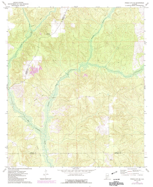 Classic USGS Frisco City SE Alabama 7.5'x7.5' Topo Map Image