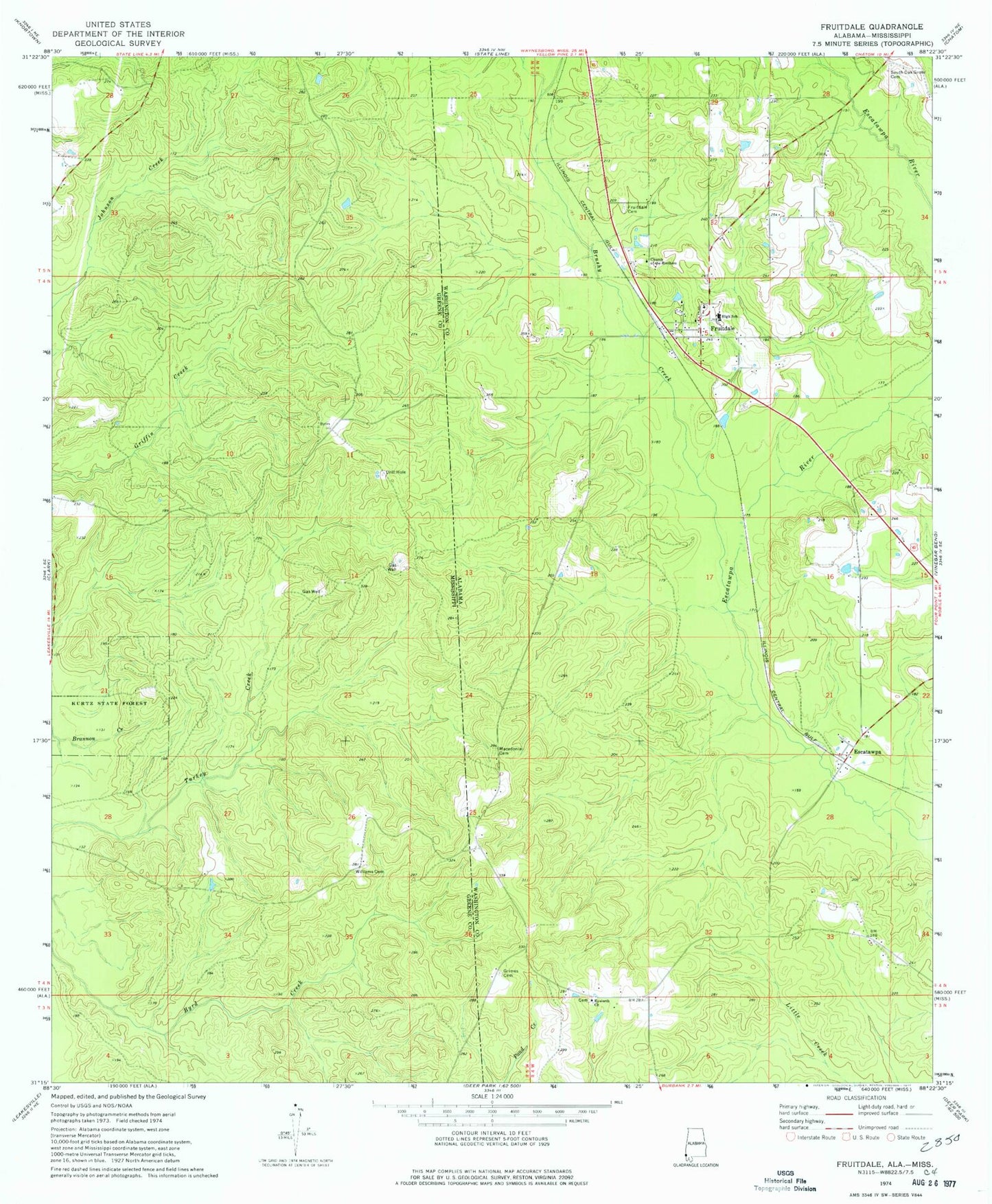 Classic USGS Fruitdale Alabama 7.5'x7.5' Topo Map Image