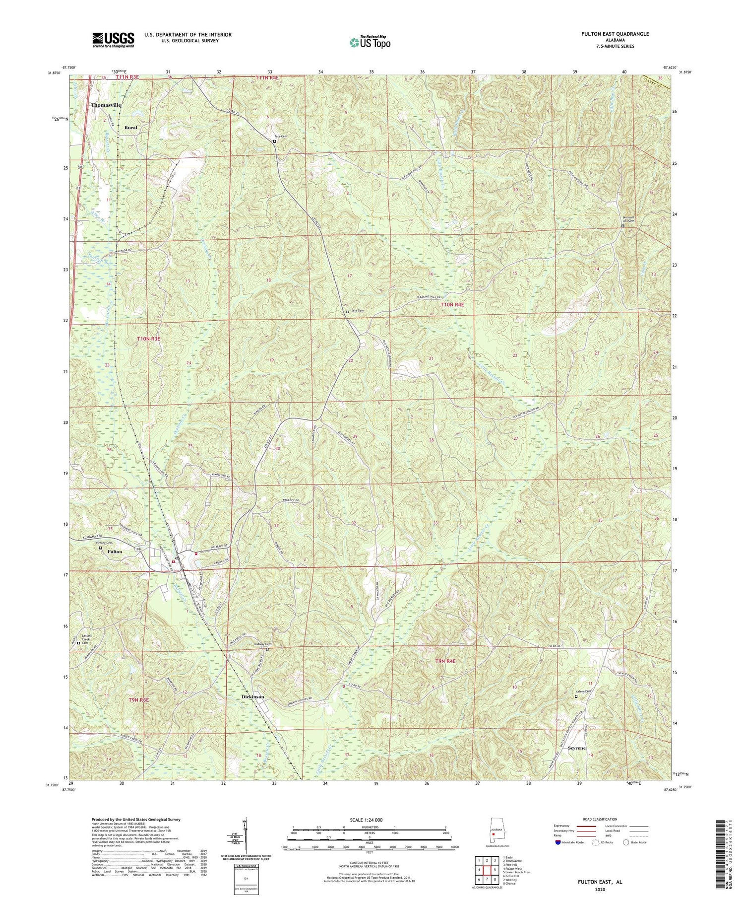 Fulton East Alabama US Topo Map Image