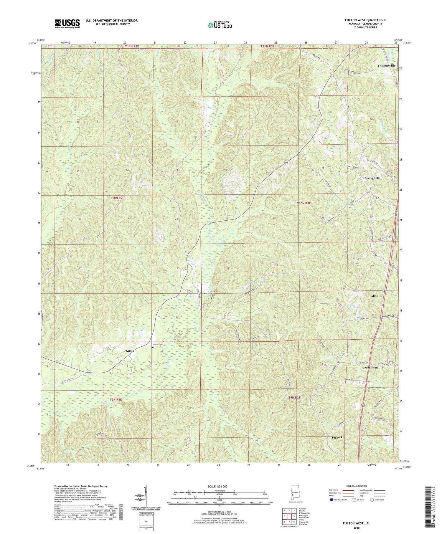 Fulton West Alabama US Topo Map Image