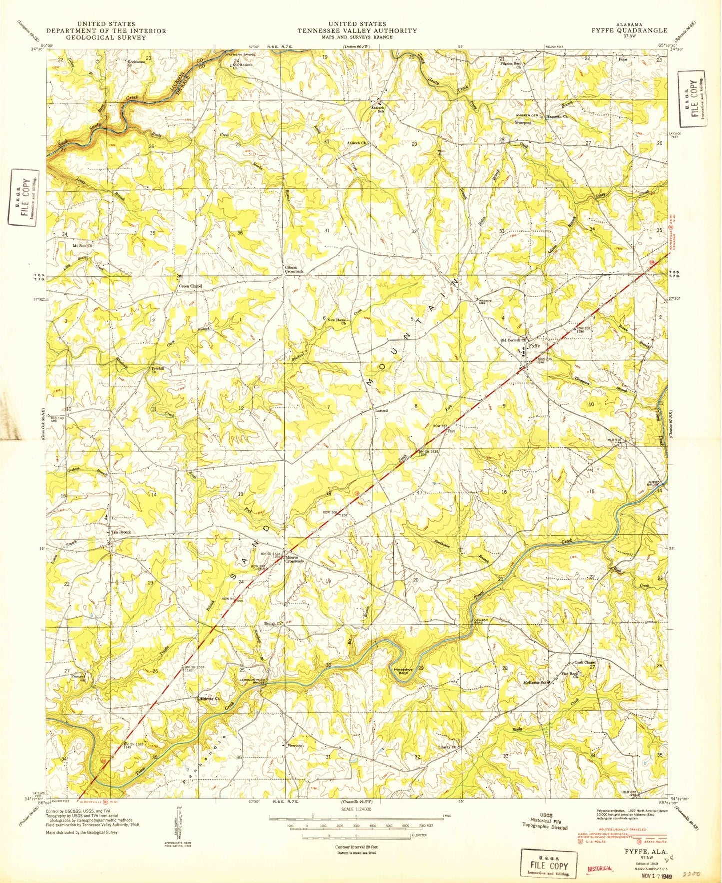 Classic USGS Fyffe Alabama 7.5'x7.5' Topo Map Image