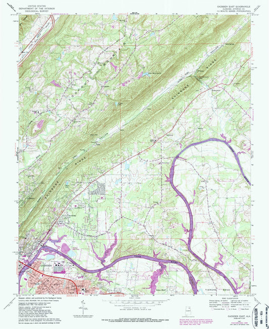 Classic USGS Gadsden East Alabama 7.5'x7.5' Topo Map Image