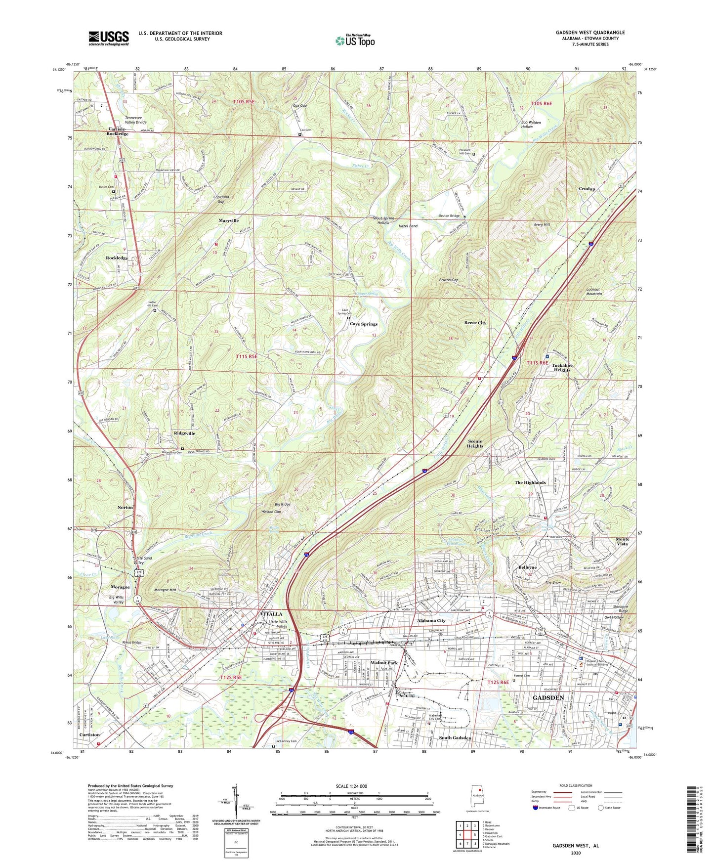 Gadsden West Alabama US Topo Map Image