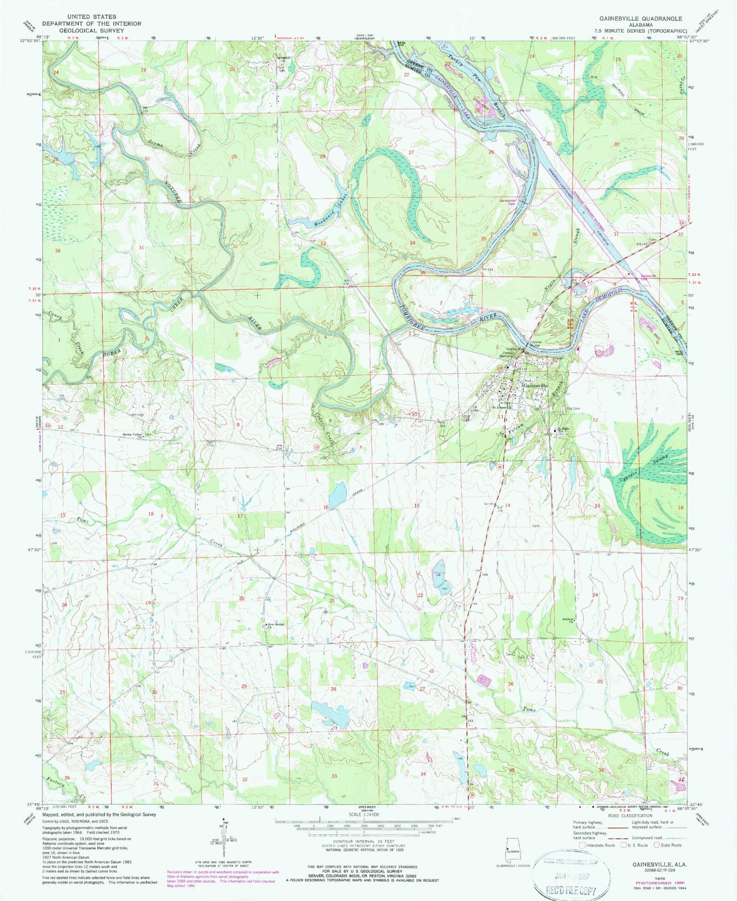 Classic USGS Gainesville Alabama 7.5'x7.5' Topo Map Image