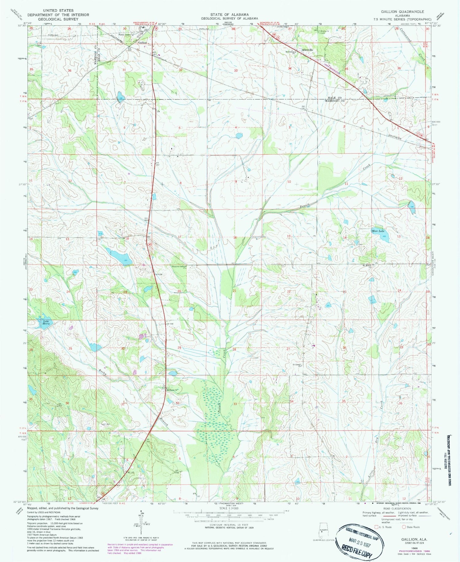 Classic USGS Gallion Alabama 7.5'x7.5' Topo Map Image