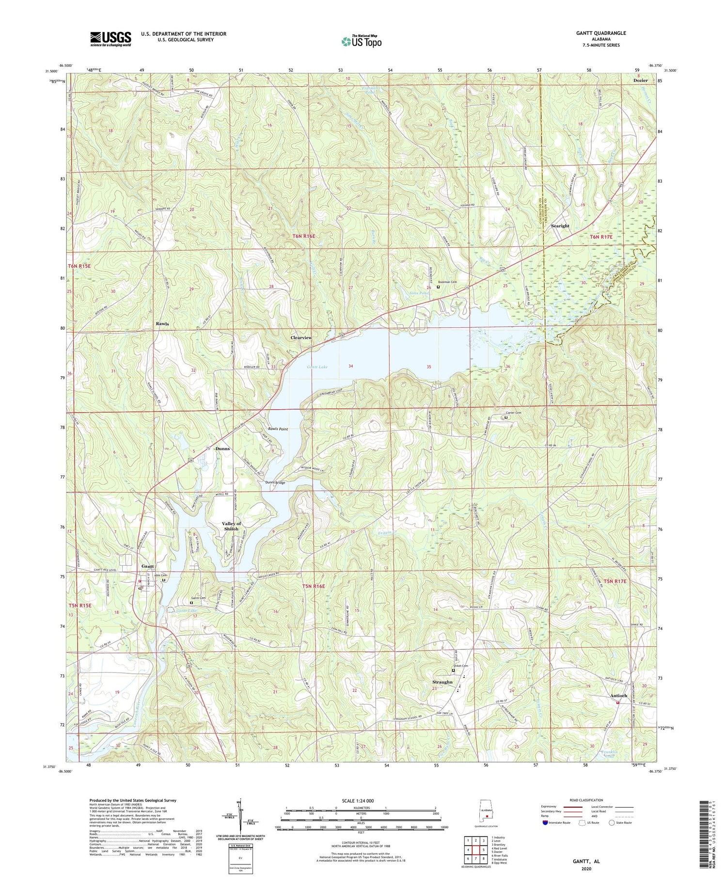 Gantt Alabama US Topo Map Image