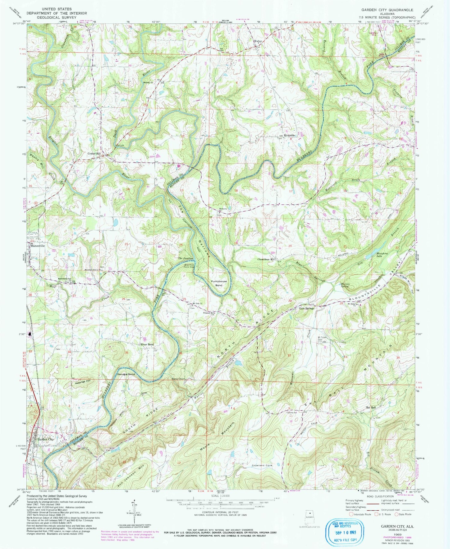 Classic USGS Garden City Alabama 7.5'x7.5' Topo Map Image