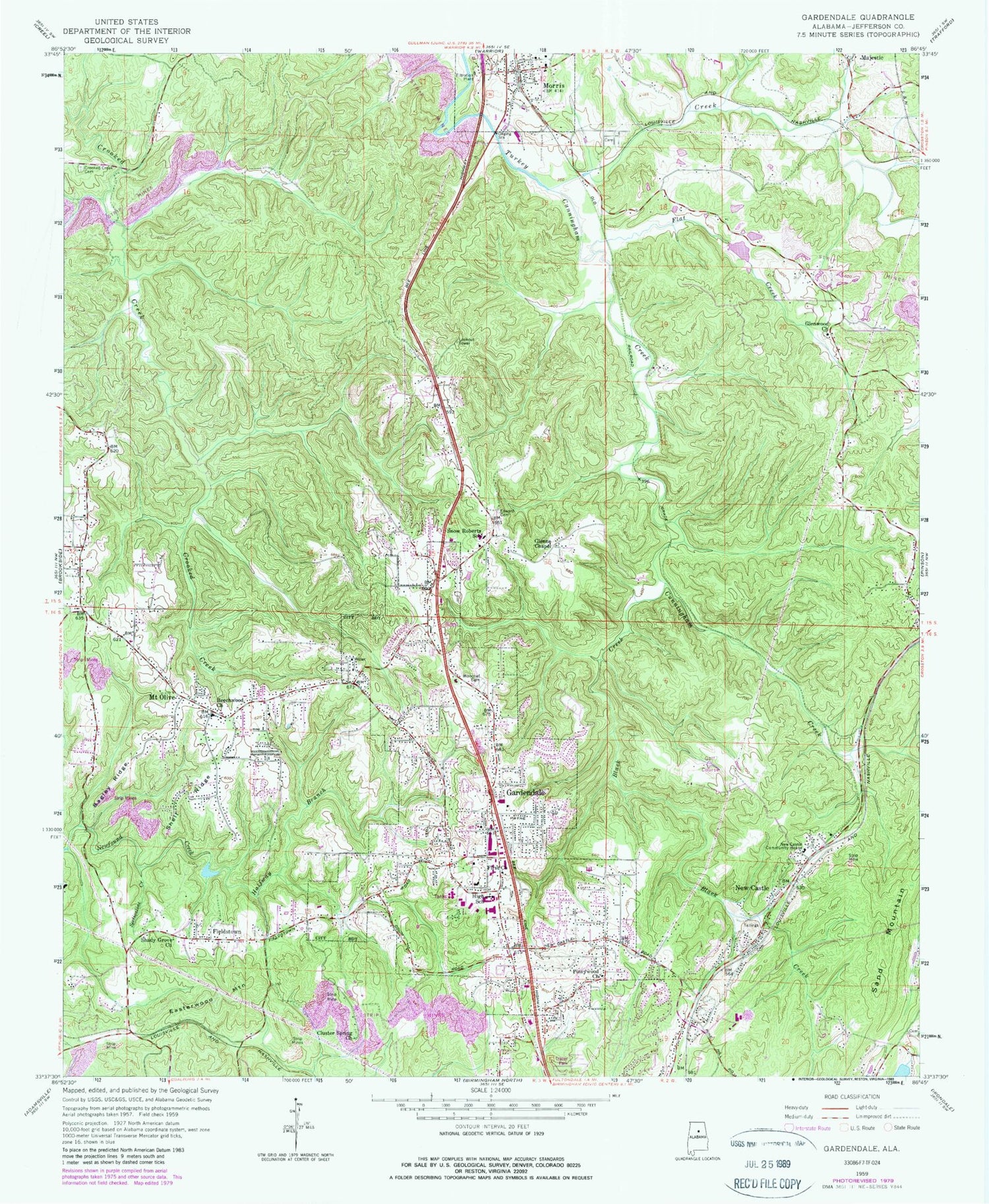 Classic USGS Gardendale Alabama 7.5'x7.5' Topo Map Image