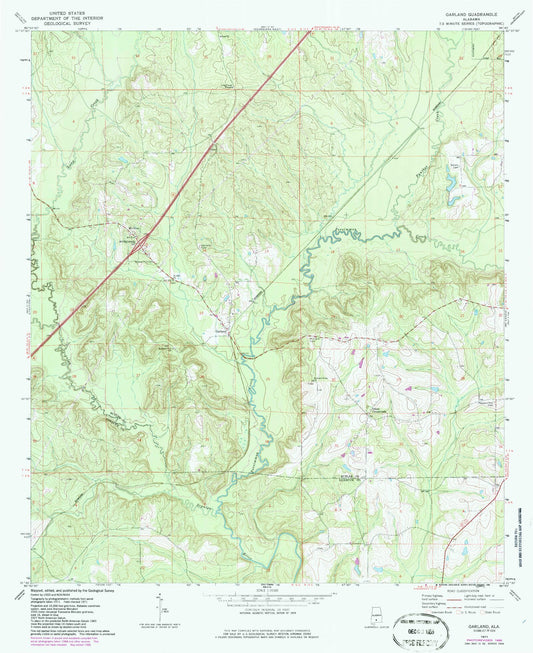 Classic USGS Garland Alabama 7.5'x7.5' Topo Map Image