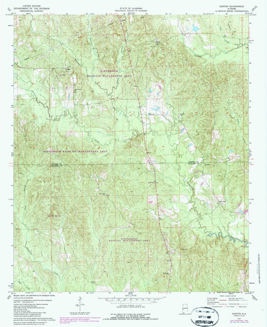 Classic USGS Gaston Alabama 7.5'x7.5' Topo Map Image